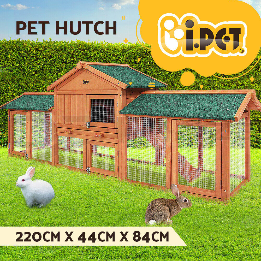 I.Pet Chicken Coop Rabbit Hutch Large Run Wooden Outdoor Pet Bunny Cage House