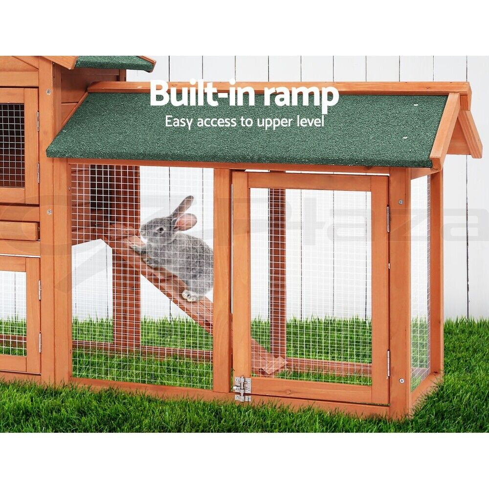 I.Pet Chicken Coop Rabbit Hutch Large Run Wooden Outdoor Pet Bunny Cage House