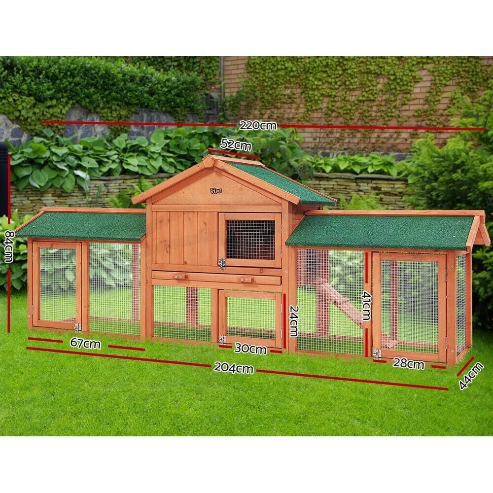 I.Pet Chicken Coop Rabbit Hutch Large Run Wooden Outdoor Pet Bunny Cage House